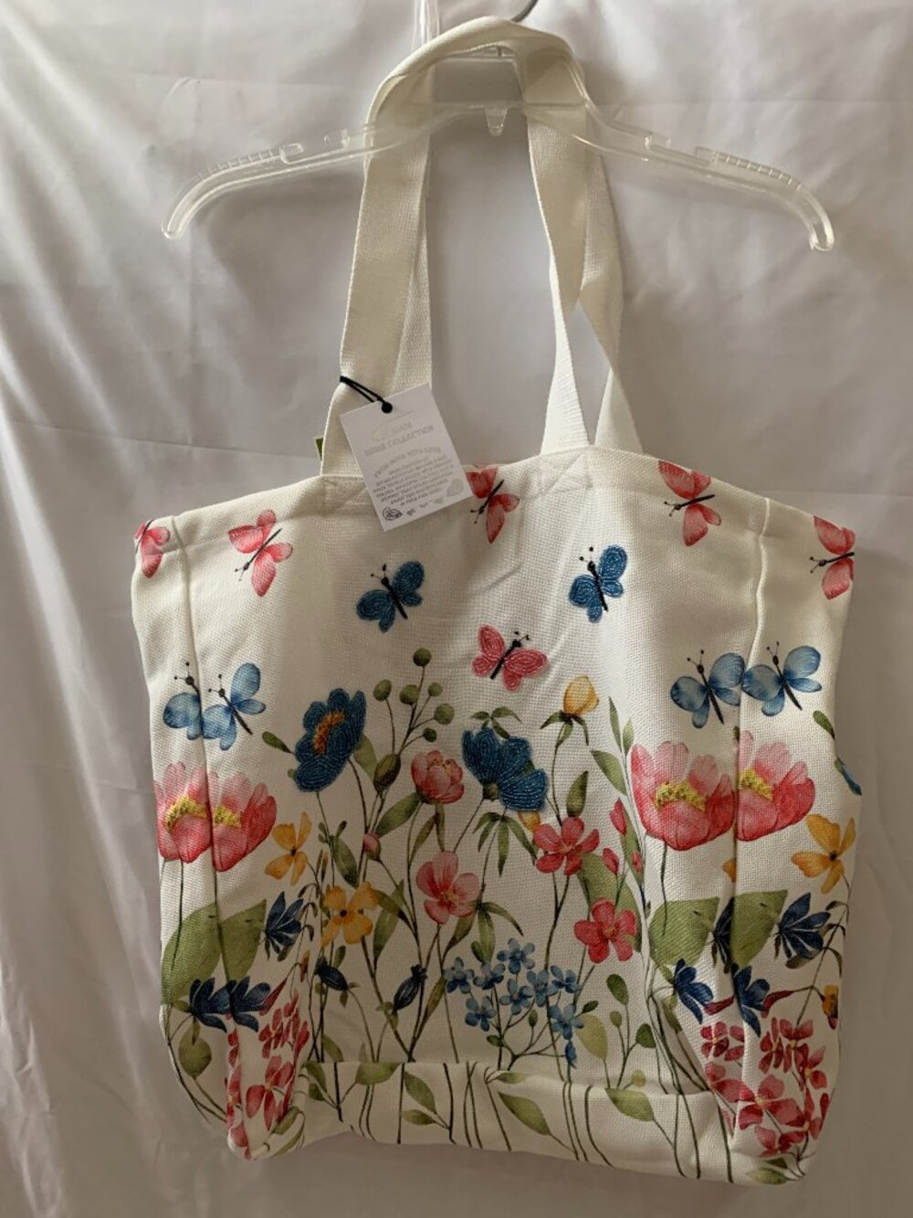 AMAN HOME COLLECTION Butterfly Floral Seed Beaded Nylon Tote Bag
